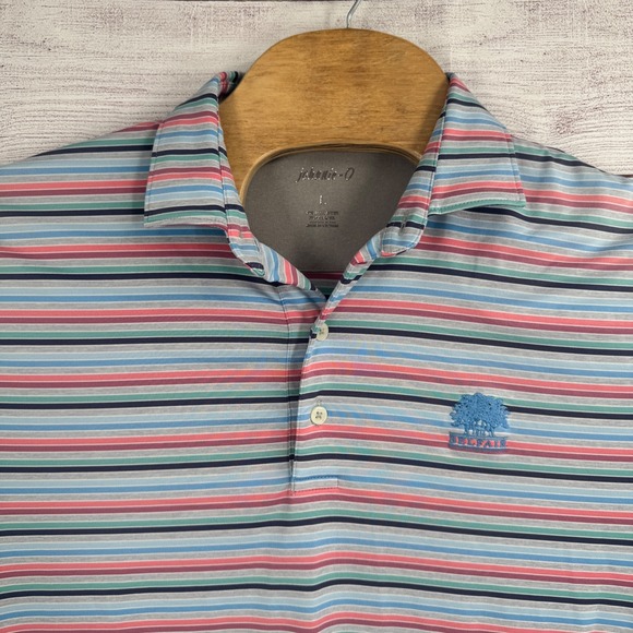 johnnie-O Mens Polo Shirt Large Striped Golf Short Sleeve Performance Athletic - Picture 1 of 7